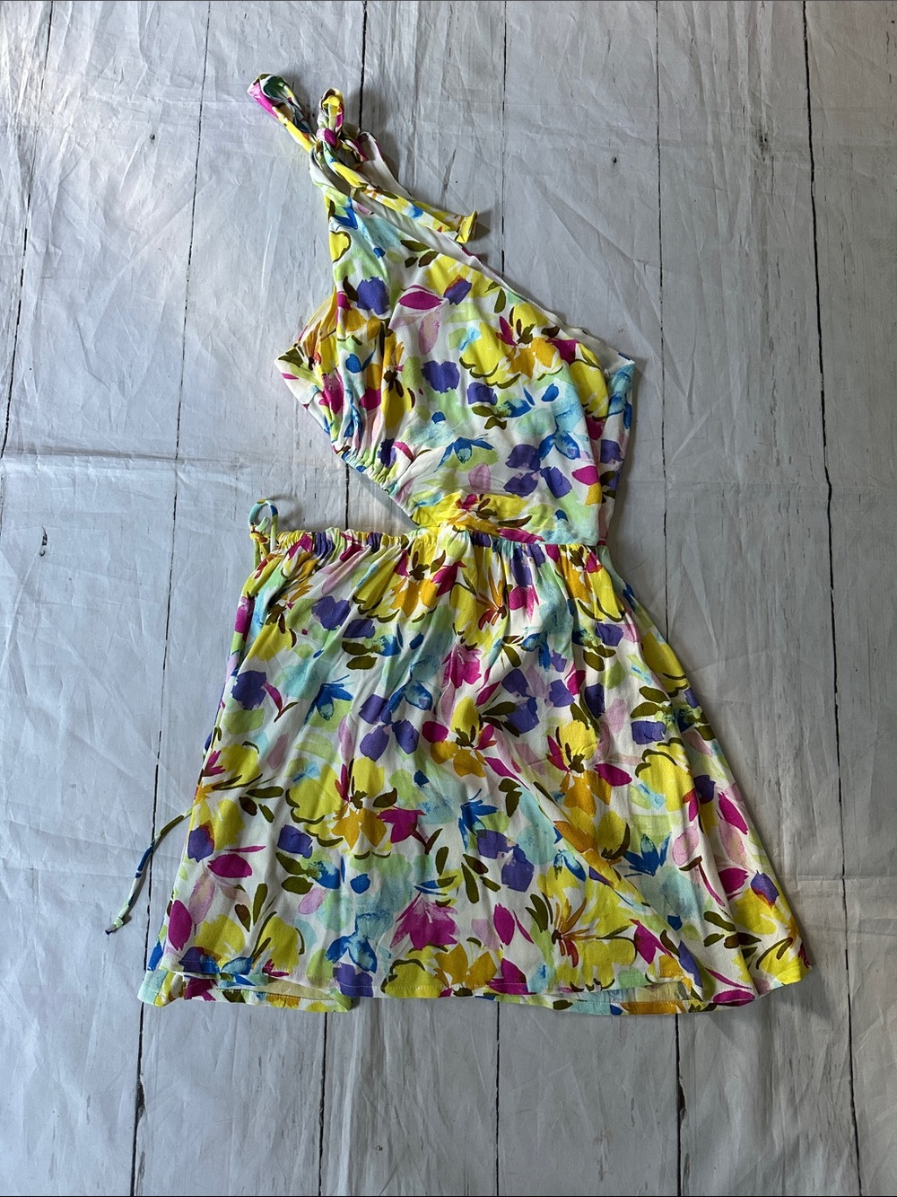 Sky to Moon One-Shoulder Floral Sundress  with cutout Yellow Multi medium